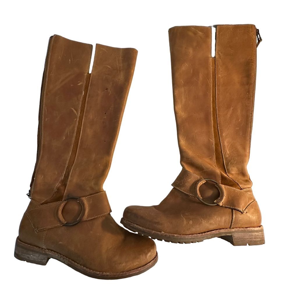 Olukai Holo Lio Leather Riding Boots Size 8 Caramel Brown Ring Detail‎ Back Zip